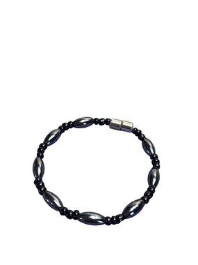 Artisan Gunmetal and Black Beaded Bracelet Magnetic Clasp 6.75 inches